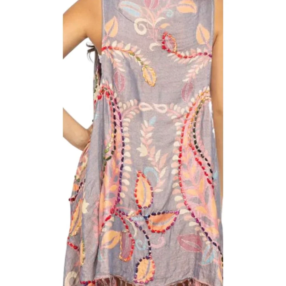 Raj Rosie Vest Embroidered Soft Peach Colorful Embroidery Fringed One Size - Picture 4 of 4